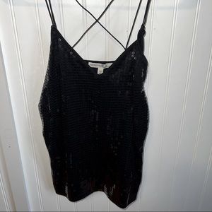Express Black Sequence Crisscross Back Top